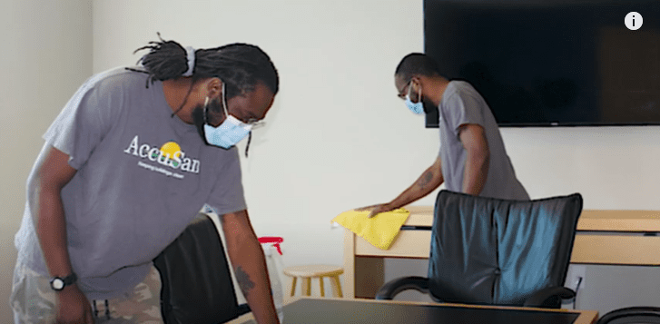 Deep clean and disinfection - staff cleaning office