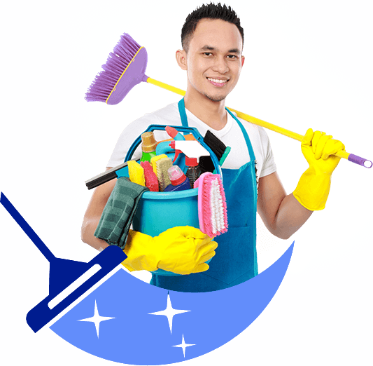 FAQ - man with cleaning supplies